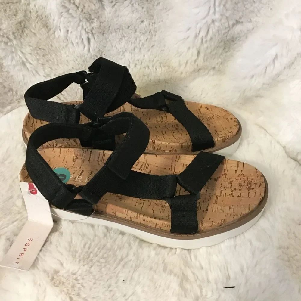 NEW Esprit Women’s Black Dasha Platform Woven Straps Sandals Size 8